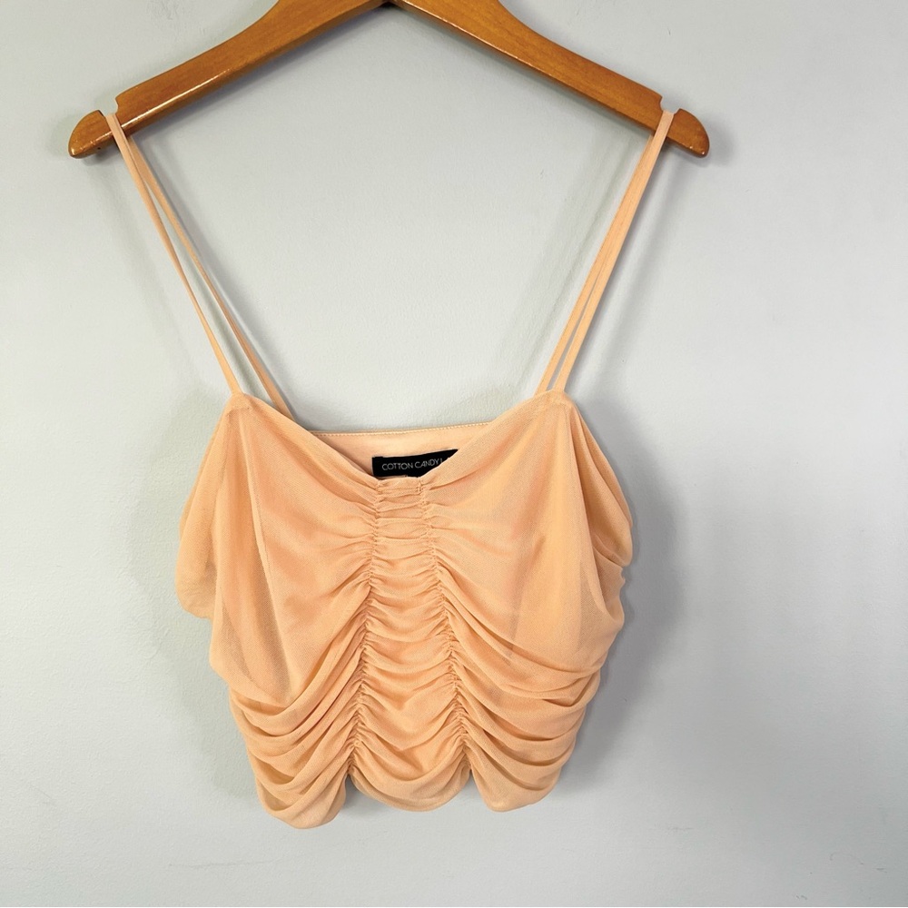 Cotton Candy LA Ruched Mesh Crop Top Peachy Nude Size Small